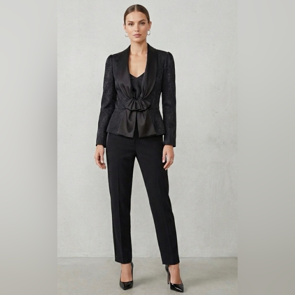 BCBGMaxAzria Black Satin Collar Evening Jacket